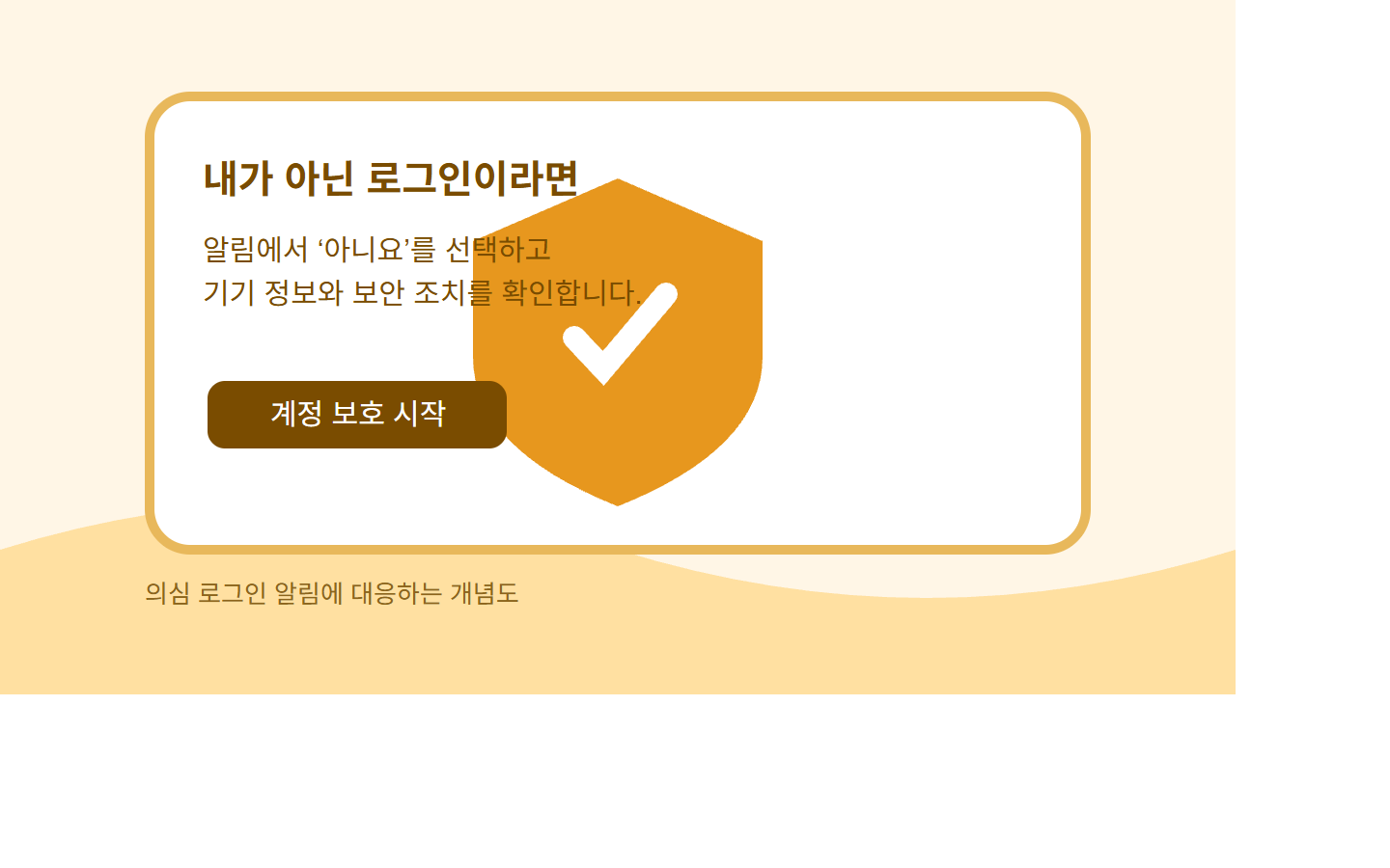 의심 로그인 알림에서 계정 보호 절차를 시작하는 구글 계정 보안 개념도