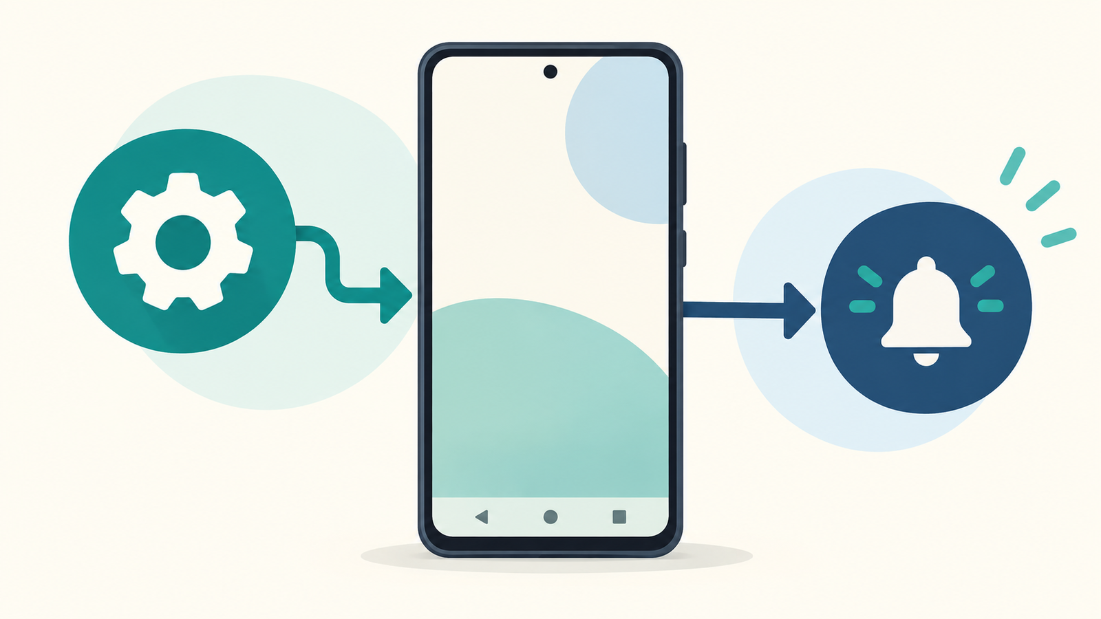 설정과 알림 아이콘으로 Android 알림 기록 경로를 나타낸 개념도