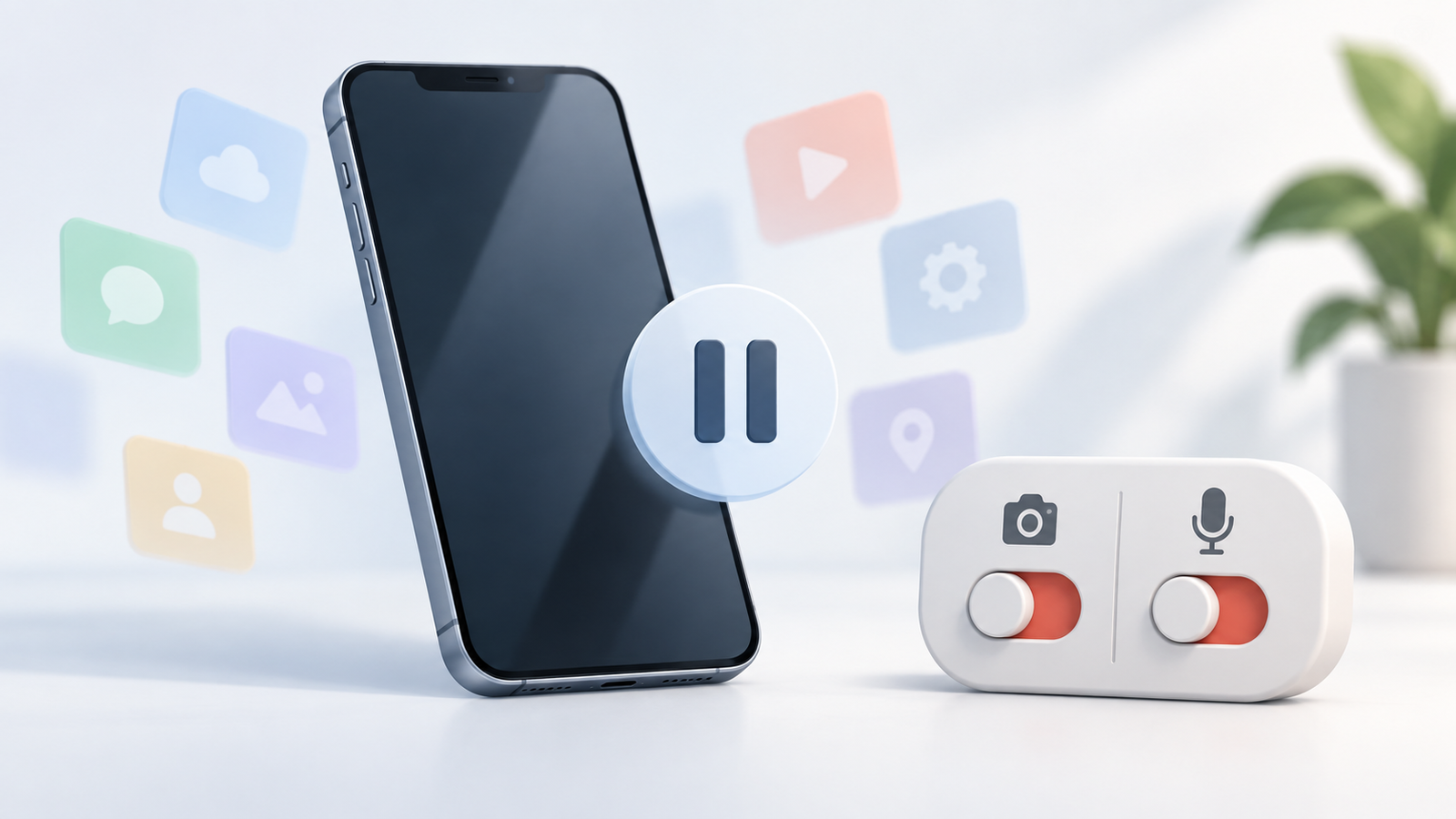 사용하지 않는 앱과 카메라 마이크 접근을 일시중지하는 Android 설정 개념도