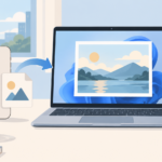 Windows 노트북과 iPhone 사진 파일을 보여주는 HEIC 사진 열기 개념도