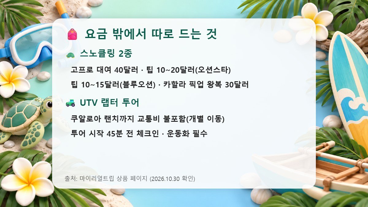 하와이 투어 요금에 포함되지 않는 비용 정리 카드