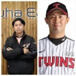 손혁 전 한화 단장(왼쪽)과 김광삼 전 LG 코치를 나란히 담은 사진