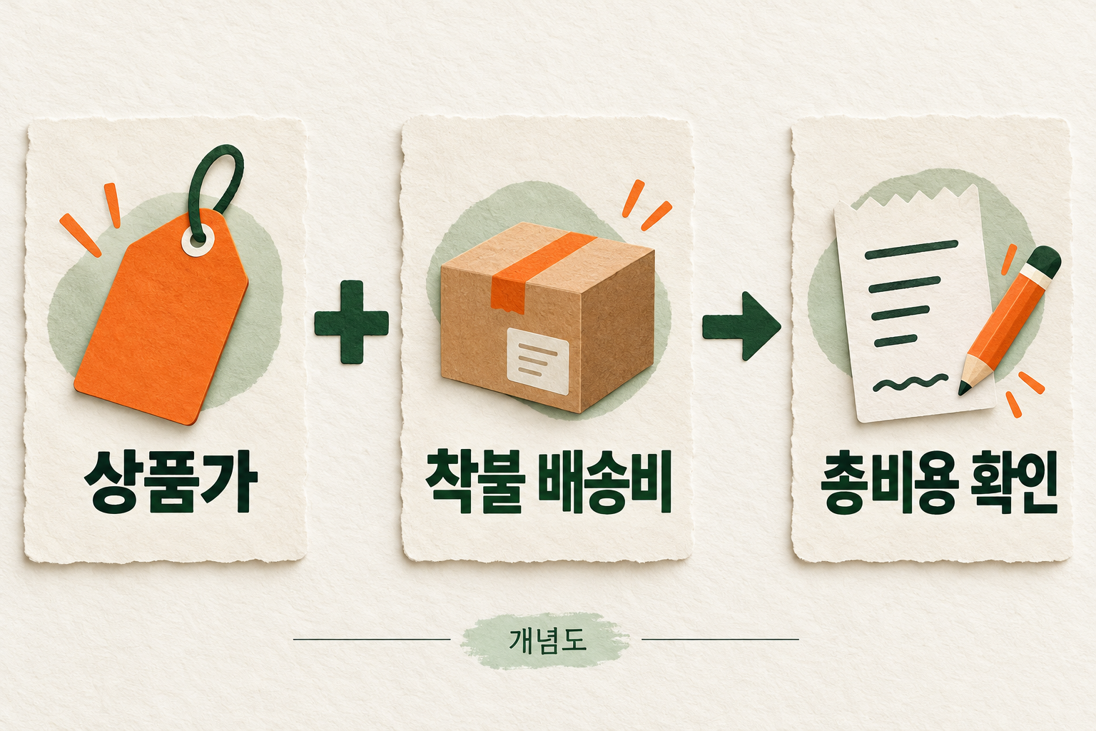 상품가에 착불 배송비를 함께 확인하는 총비용 개념도