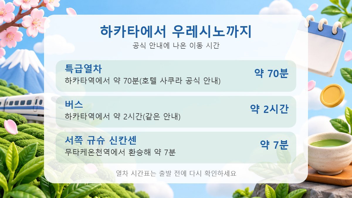 하카타에서 우레시노까지 이동 시간을 정리한 도식